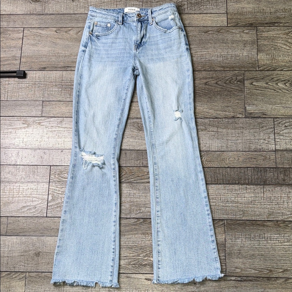 pistola Light Blue Distressed Flare Jeans